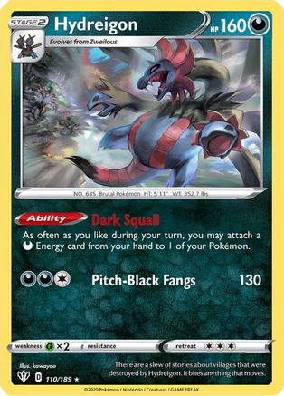 Hydreigon (110/189) Reverse Holofoil [SWSH: Darkness Ablaze] Pokemon Single Pokémon