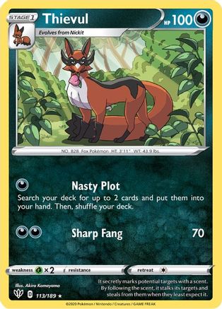 Thievul (113/189) Reverse Holofoil [SWSH: Darkness Ablaze] Pokemon Single Pokémon