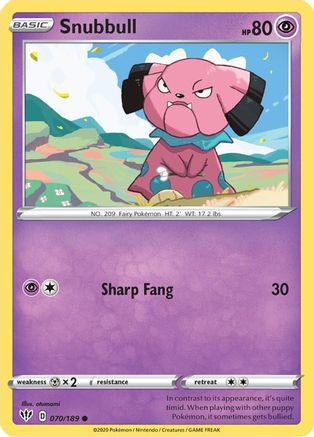 Snubbull (70/189) Reverse Holofoil [SWSH: Darkness Ablaze] Pokemon Single Pokémon