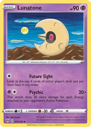 Lunatone (72/189) Reverse Holofoil [SWSH: Darkness Ablaze] Pokemon Single Pokémon
