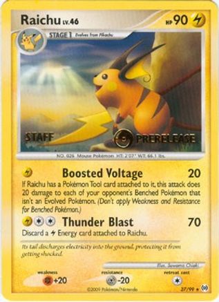Raichu 27/99 (Prerelease) [Staff] () [Promos: Nintendo Promos] Pokemon Single Pokémon