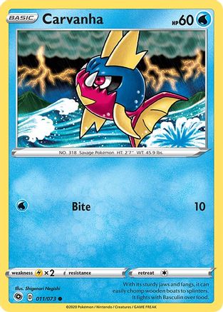 Carvanha (11/73) Reverse Holofoil [SWSH: Champions Path] Pokemon Single Pokémon