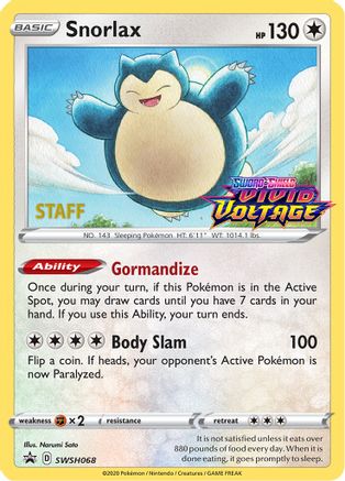 Snorlax - SWSH068 (Prerelease) [Staff] () Holofoil [Promos: SWSH Promo Cards] Pokemon Single Pokémon