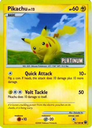 Pikachu - 70/100 [Platinum] (70) - [Promos: Burger King Promos] Reverse Holofoil Pokemon Single Pokémon