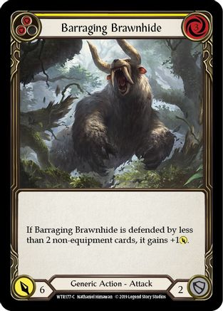 Barraging Brawnhide (Yellow) [WTR177-C] Alpha Print Rainbow Foil Flesh And Blood Single Flesh And Blood   