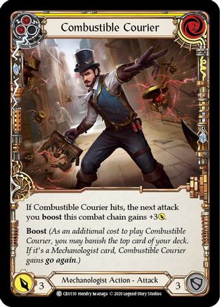 Combustible Courier (Yellow) [CRU110] 1st Edition Rainbow Foil Flesh And Blood Single Flesh And Blood   
