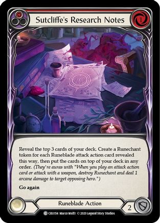 Sutcliffe's Research Notes (Red) [CRU154] 1st Edition Rainbow Foil Flesh And Blood Single Flesh And Blood   