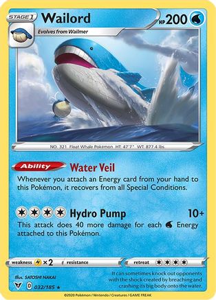 Wailord (32/185) Reverse Holofoil [SWSH: Vivid Voltage] Pokemon Single Pokémon