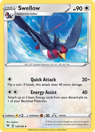Swellow (134/185) Reverse Holofoil [SWSH: Vivid Voltage] Pokemon Single Pokémon