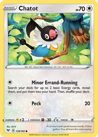 Chatot (139/185) Reverse Holofoil [SWSH: Vivid Voltage] Pokemon Single Pokémon