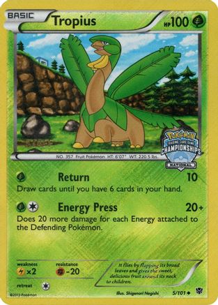 Tropius 5/101 (National Championships) [Staff] () Reverse Holofoil [Promos: League & Championship Cards] Pokemon Single Pokémon