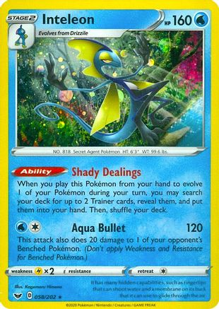 Inteleon 058/202 (Cosmos Holo) Holofoil [Misc: Cards & Products] Pokemon Single Pokémon