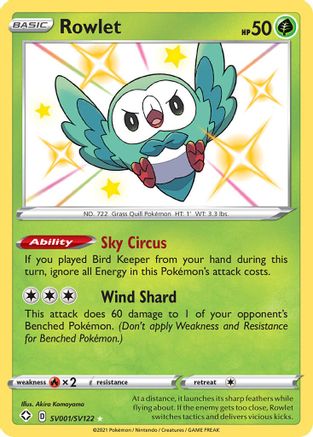 Rowlet SV001/122 Holofoil [SWSH: Shining Fates Shiny Vault] Pokemon Single Pokémon