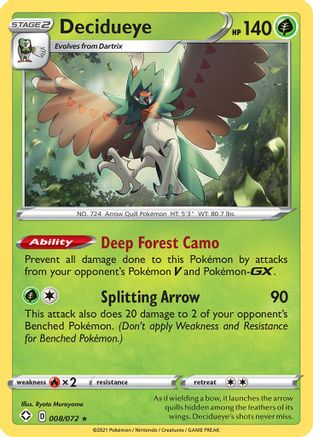 Decidueye (8/72) Reverse Holofoil [SWSH: Shining Fates] Pokemon Single Pokémon