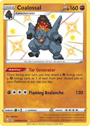 Coalossal (SV069/122) Holofoil [SWSH: Shining Fates Shiny Vault] Pokemon Single Pokémon