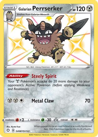 Galarian Perrserker (SV087/122) Holofoil [SWSH: Shining Fates Shiny Vault] Pokemon Single Pokémon