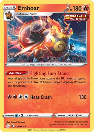 Emboar (25/163) Reverse Holofoil [SWSH: Battle Styles] Pokemon Single Pokémon