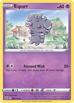 Espurr (60/163) Reverse Holofoil [SWSH: Battle Styles] Pokemon Single Pokémon