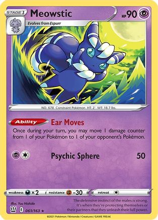 Meowstic (61/163) Reverse Holofoil [SWSH: Battle Styles] Pokemon Single Pokémon