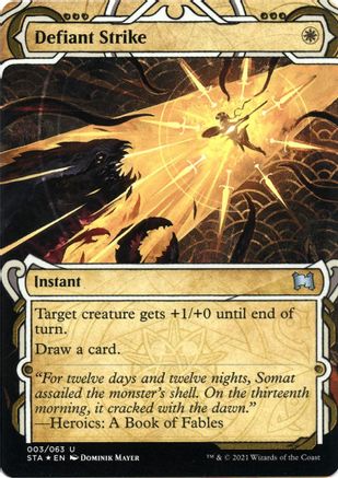 Defiant Strike (Foil Etched) (STA-003) [Strixhaven Mystical Archive] (Borderless) Foil MTG Single Wizards of the Coast