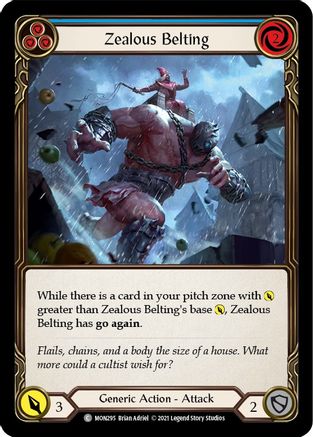 Zealous Belting (Blue) (Rainbow Foil) [U-MON295-RF] Unlimited Rainbow Foil Flesh And Blood Single Flesh And Blood   