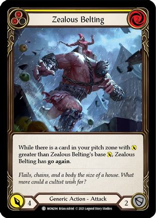 Zealous Belting (Yellow) (Rainbow Foil) [U-MON294-RF] Unlimited Rainbow Foil Flesh And Blood Single Flesh And Blood   
