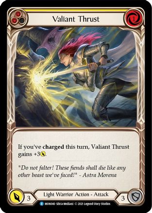 Valiant Thrust (Yellow) (Rainbow Foil) [MON040-RF] 1st Edition Rainbow Foil Flesh And Blood Single Flesh And Blood   