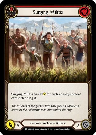 Surging Militia (Red) (Rainbow Foil) [MON287-RF] 1st Edition Rainbow Foil Flesh And Blood Single Flesh And Blood   