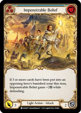 Impenetrable Belief (Blue) (Rainbow Foil) [U-MON077-RF] Unlimited Rainbow Foil Flesh And Blood Single Flesh And Blood   