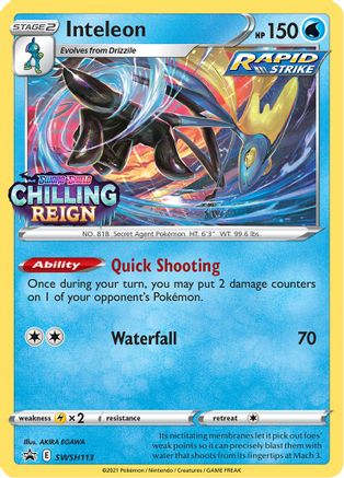 Inteleon - SWSH113 (Prerelease) (SWSH113/307) Holofoil [Promos: SWSH Promo Cards] Pokemon Single Pokémon