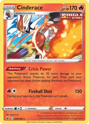 Cinderace (28/198) Reverse Holofoil [SWSH: Chilling Reign] Pokemon Single Pokémon