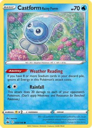 Castform Rainy Form (33/198) Reverse Holofoil [SWSH: Chilling Reign] Pokemon Single Pokémon