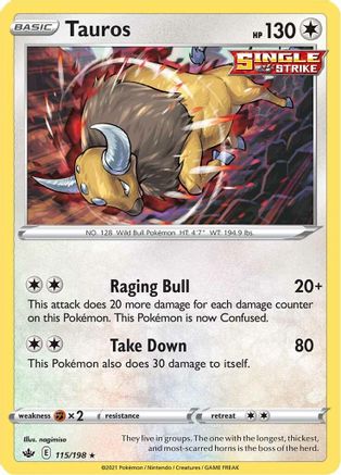 Tauros (115/198) Reverse Holofoil [SWSH: Chilling Reign] Pokemon Single Pokémon
