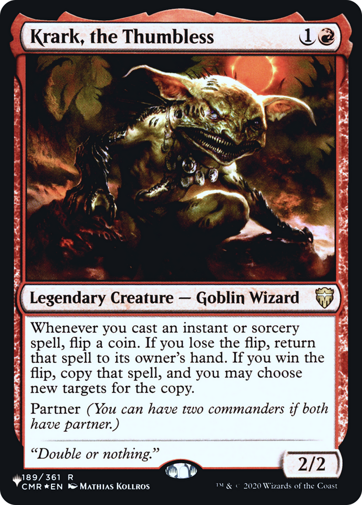 Krark, the Thumbless (LIST-CMR-189) [Mystery Booster] The List Foil MTG Single Wizards of the Coast