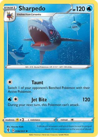 Sharpedo (36/203) Reverse Holofoil [SWSH: Evolving Skies] Pokemon Single Pokémon