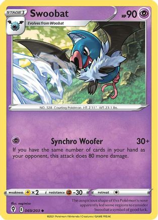 Swoobat (69/203) Reverse Holofoil [SWSH: Evolving Skies] Pokemon Single Pokémon