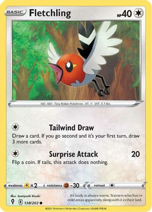 Fletchling (138/203) Reverse Holofoil [SWSH: Evolving Skies] Pokemon Single Pokémon