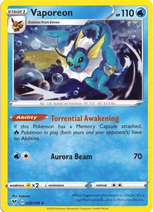 Vaporeon - 030/185 (Cosmos Holo) Holofoil [Misc: Cards & Products] Pokemon Single Pokémon