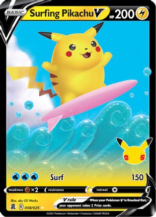 Surfing Pikachu V (8/25) Holofoil [Misc: Celebrations] Pokemon Single Pokémon