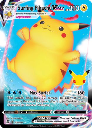 Surfing Pikachu VMAX (9/25) - [Misc: Celebrations] Holofoil Pokemon Single Pokémon