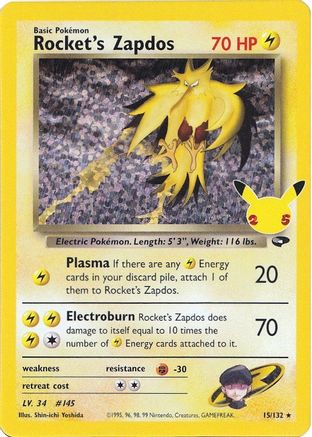 Rocket's Zapdos (15) Holofoil [Misc: Celebrations Classic Collection] Pokemon Single Pokémon