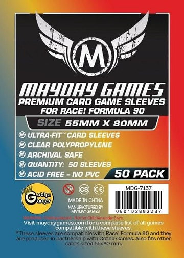 Mayday: Premium Race! Formula 90 Sleeves 55mm X 80mm 50Ct Card Sleeves Mayday Games
