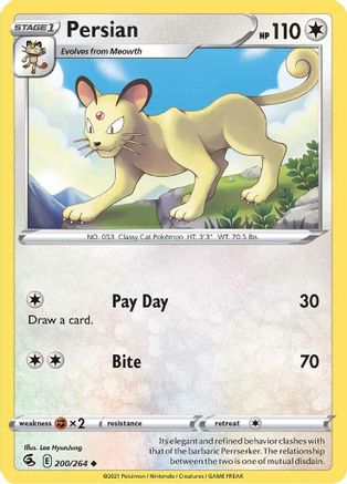 Persian (200/264) Reverse Holofoil [SWSH: Fusion Strike] Pokemon Single Pokémon