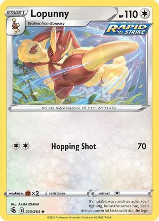 Lopunny (213/264) Reverse Holofoil [SWSH: Fusion Strike] Pokemon Single Pokémon