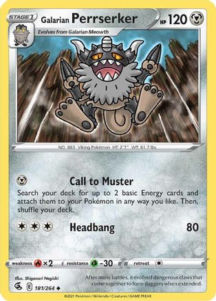 Galarian Perrserker (181/264) Reverse Holofoil [SWSH: Fusion Strike] Pokemon Single Pokémon