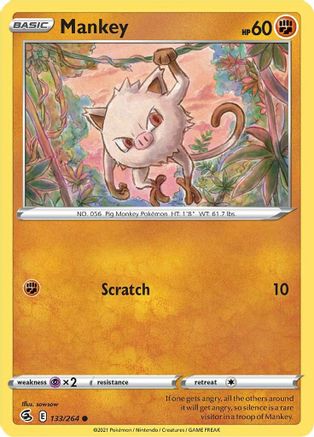 Mankey (133/264) Reverse Holofoil [SWSH: Fusion Strike] Pokemon Single Pokémon