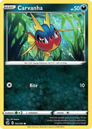 Carvanha (162/264) Reverse Holofoil [SWSH: Fusion Strike] Pokemon Single Pokémon