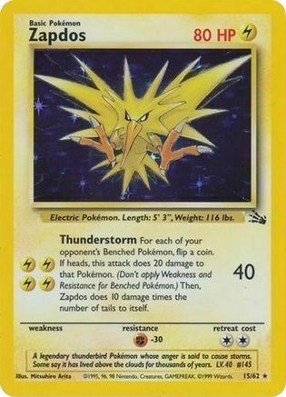 Zapdos - 15/62 (Cosmos Holo) (15) - [Misc: Cards & Products] Holofoil Pokemon Single Pokémon