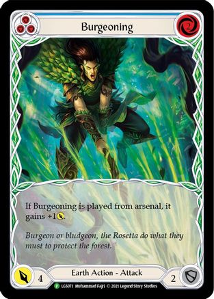 Burgeoning (Blue) [LGS071] (Promo)  Rainbow Foil Flesh And Blood Single Flesh And Blood   