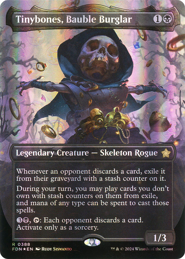 Tinybones, Bauble Burglar (Mana Foil) (FDN-388) [Foundations] (Borderless) Foil MTG Single Wizards of the Coast